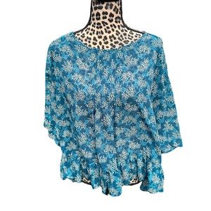❤️2/$20 DEAL❤️ Anna Sue X Uniqlo Blue Floral Sheer Chiffon Blouse Medium